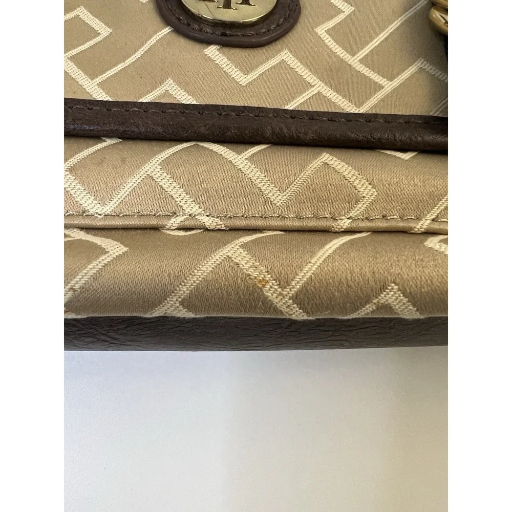 Tommy Hilfiger Jacquard Flap Top Messenger/Crossbody Bag-Tan/Brown Shoulder